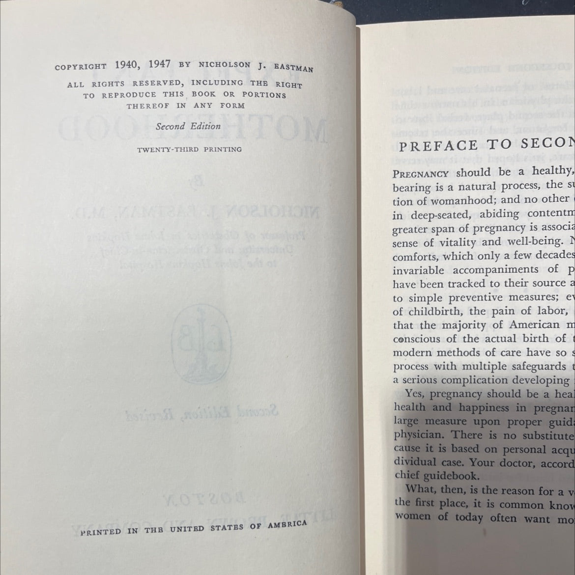 expectant motherhood book, by nicholson j. eastman, m.d., 1947 Hardcover image 3