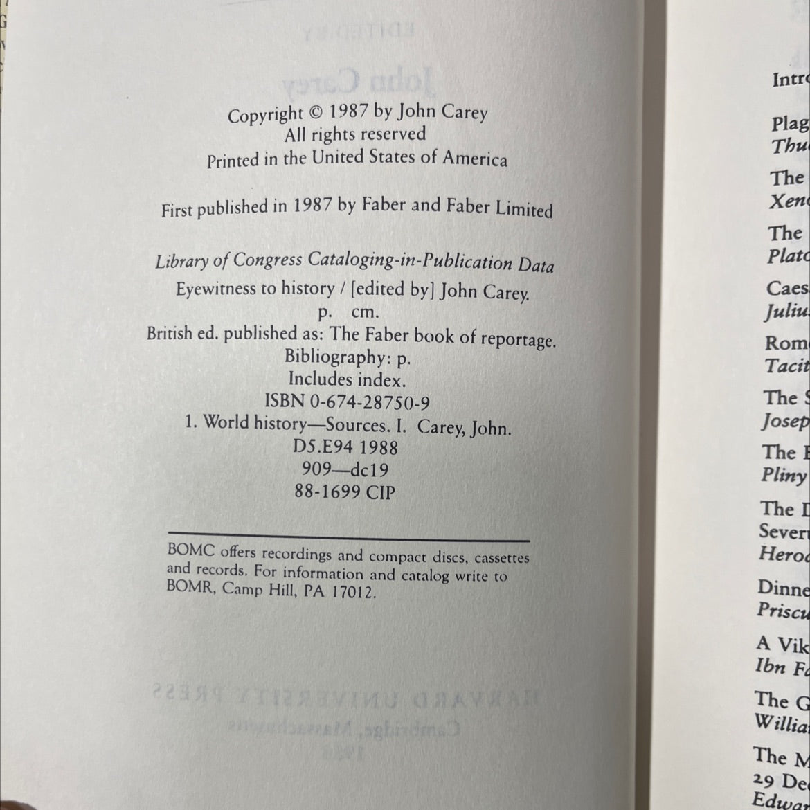 eyewitness to history book, by John Carey, 1988 Hardcover image 3