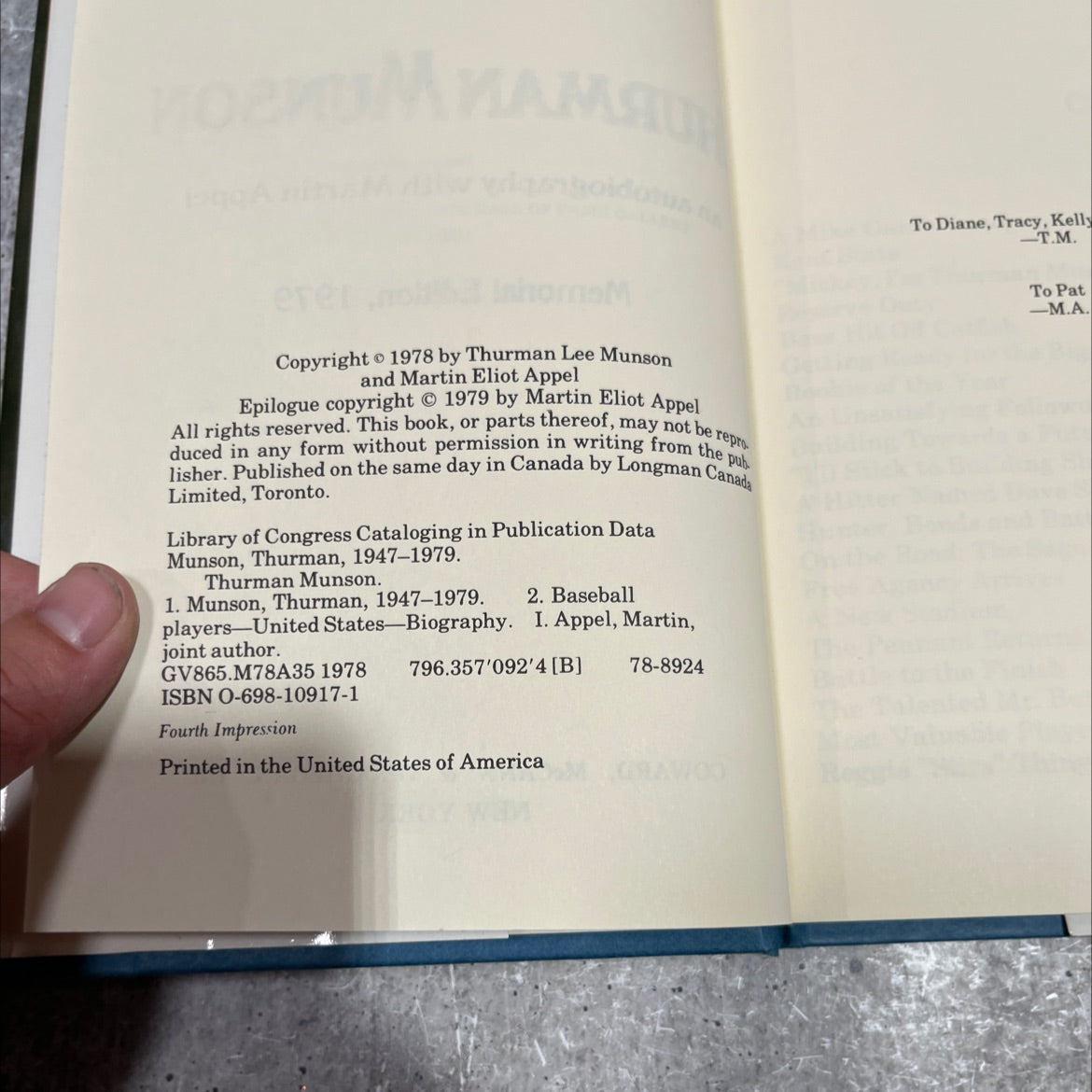fame gallery thurman munson an autobiography book, by Thurman Munson and Martin Appel, 1979 Hardcover image 3