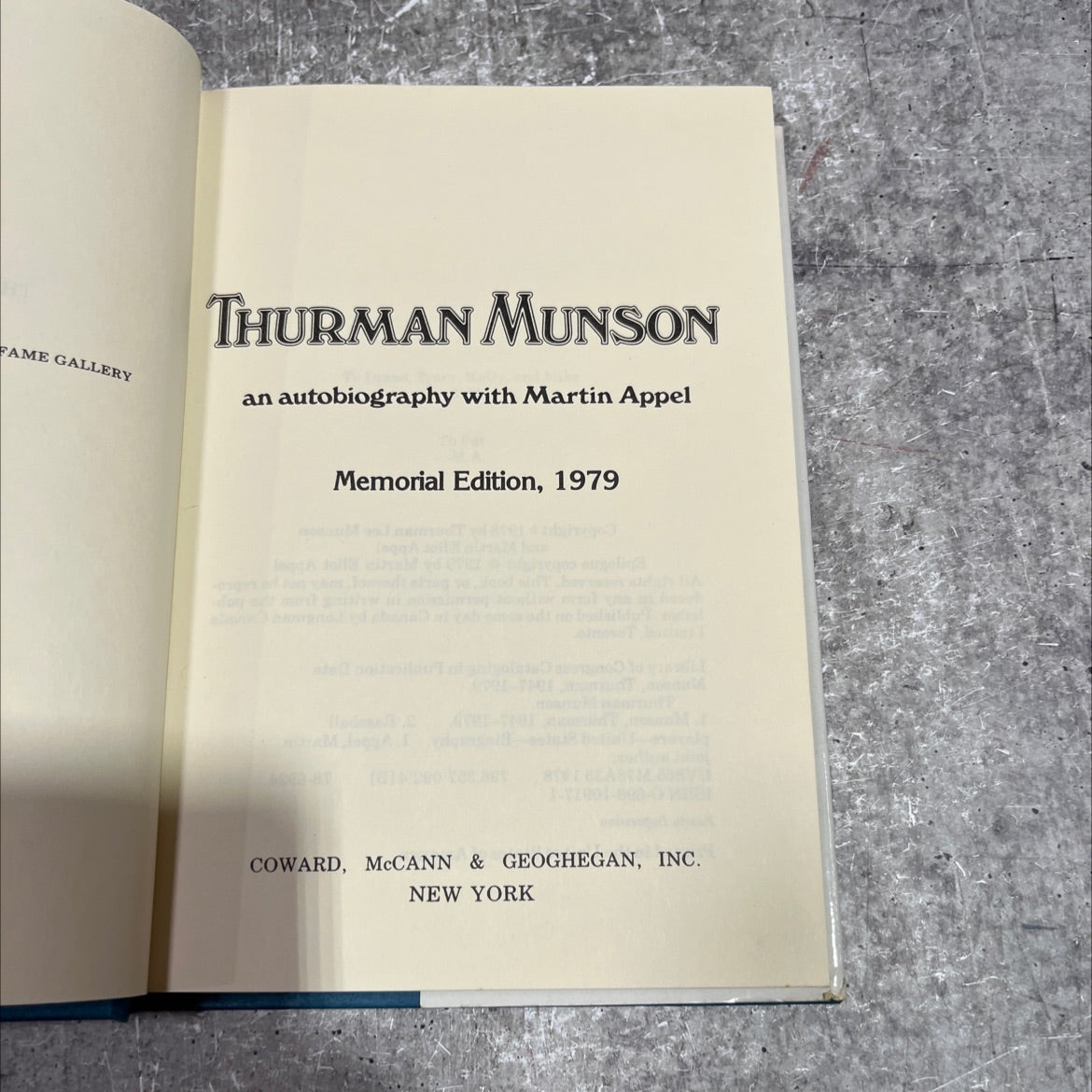 fame gallery thurman munson an autobiography book, by Thurman Munson and Martin Appel, 1979 Hardcover image 2