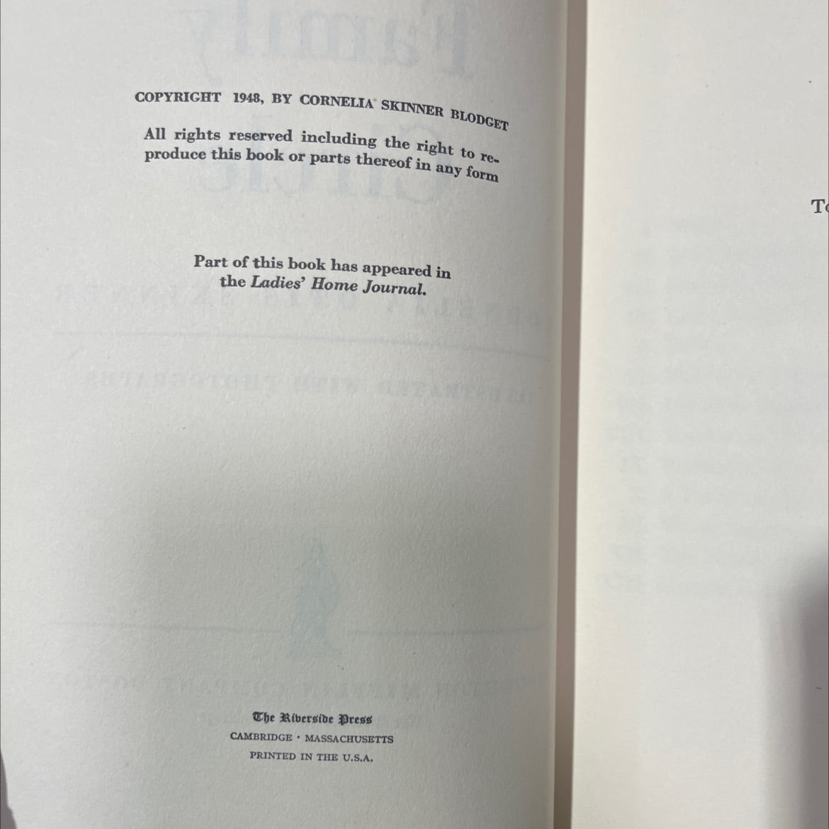 SIGNED family circle book, by cornelia otis skinner, 1948 Hardcover image 3