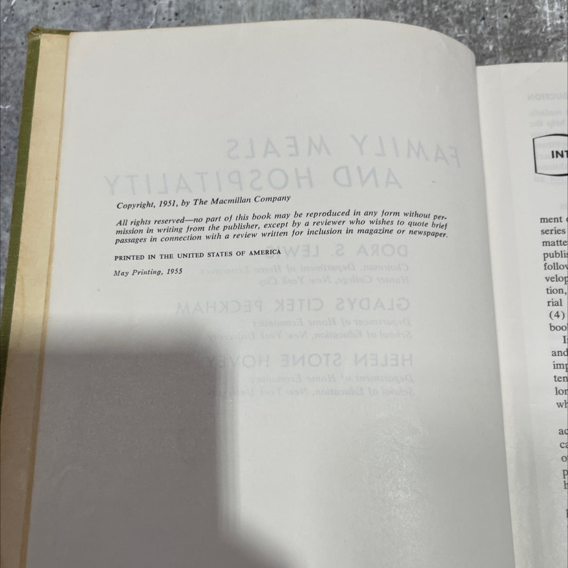 family meals and hospitality book, by dora s. lewis, gladys citek peckham, helen stone hovey, 1951 Hardcover image 3
