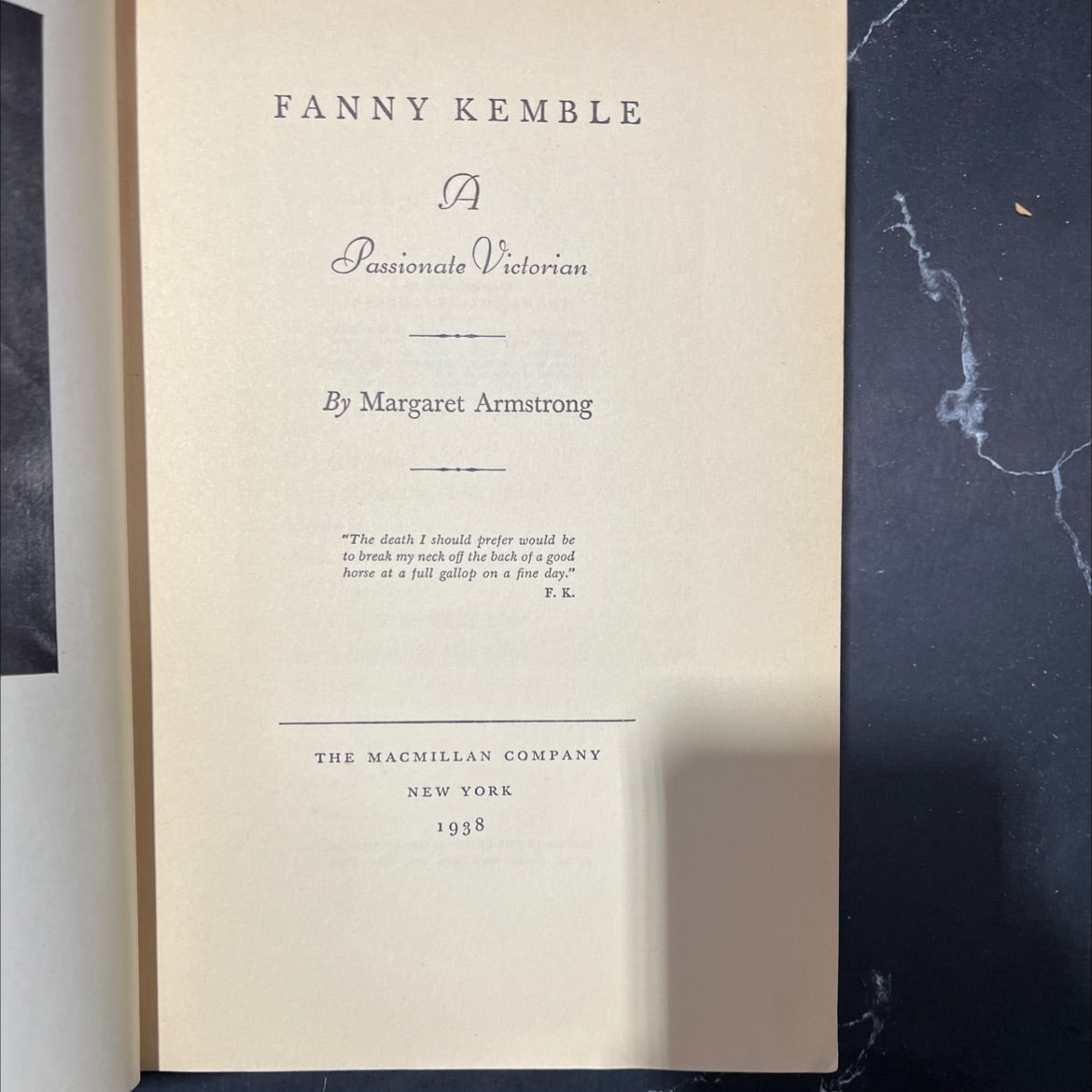 fanny kemble a passionate victorian book, by margaret armstrong, 1938 Hardcover image 2