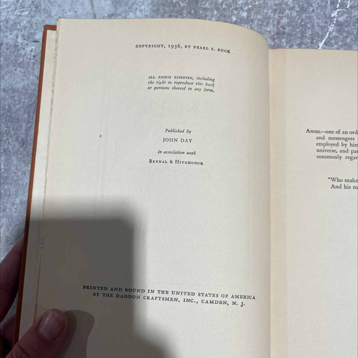 fighting angel portrait of a soul book, by pearl s. buck, 1936 Hardcover image 3