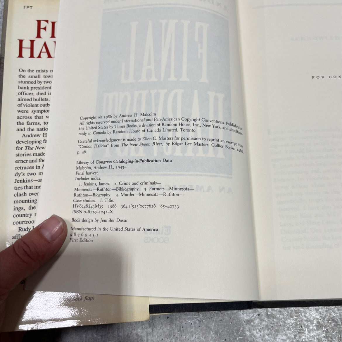 final harvest an american tragedy book, by andrew h. malcolm, 1986 Hardcover image 3