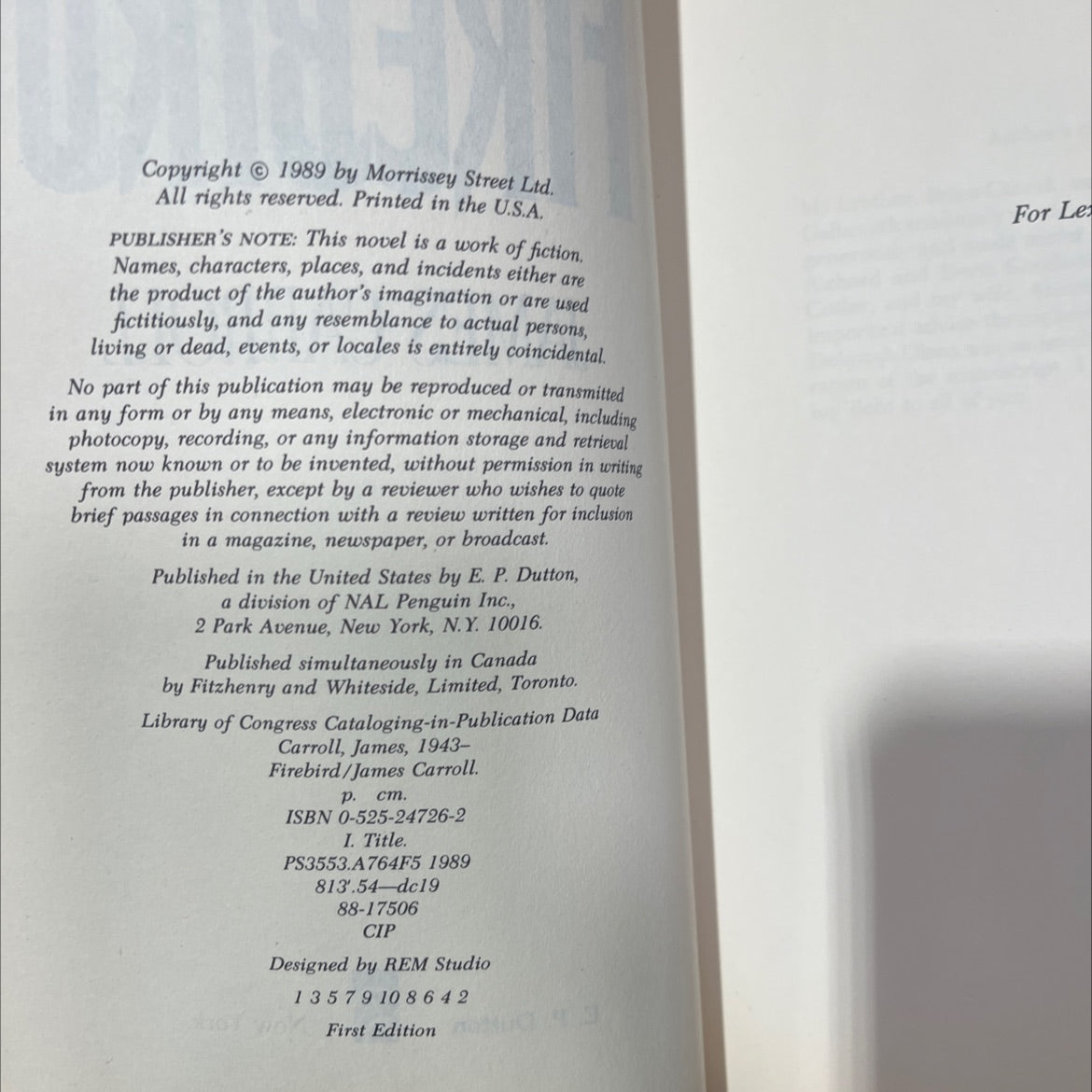 firebird book, by james carroll, 1989 Hardcover image 3