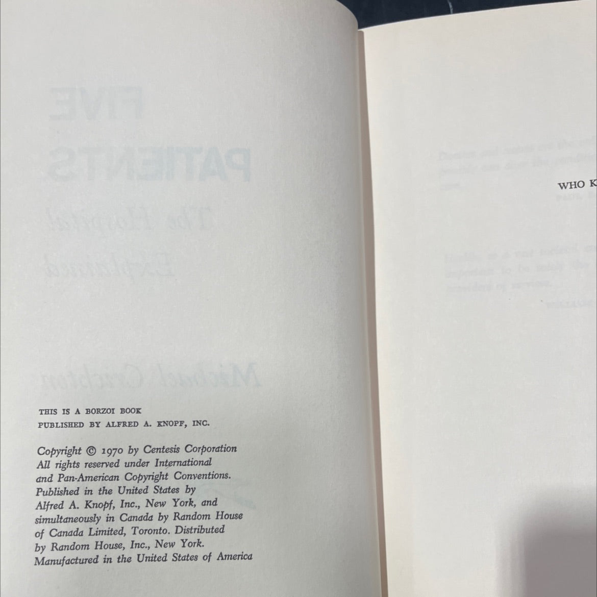 five patients the hospital explained book, by michael crichton, 1970 Hardcover image 3