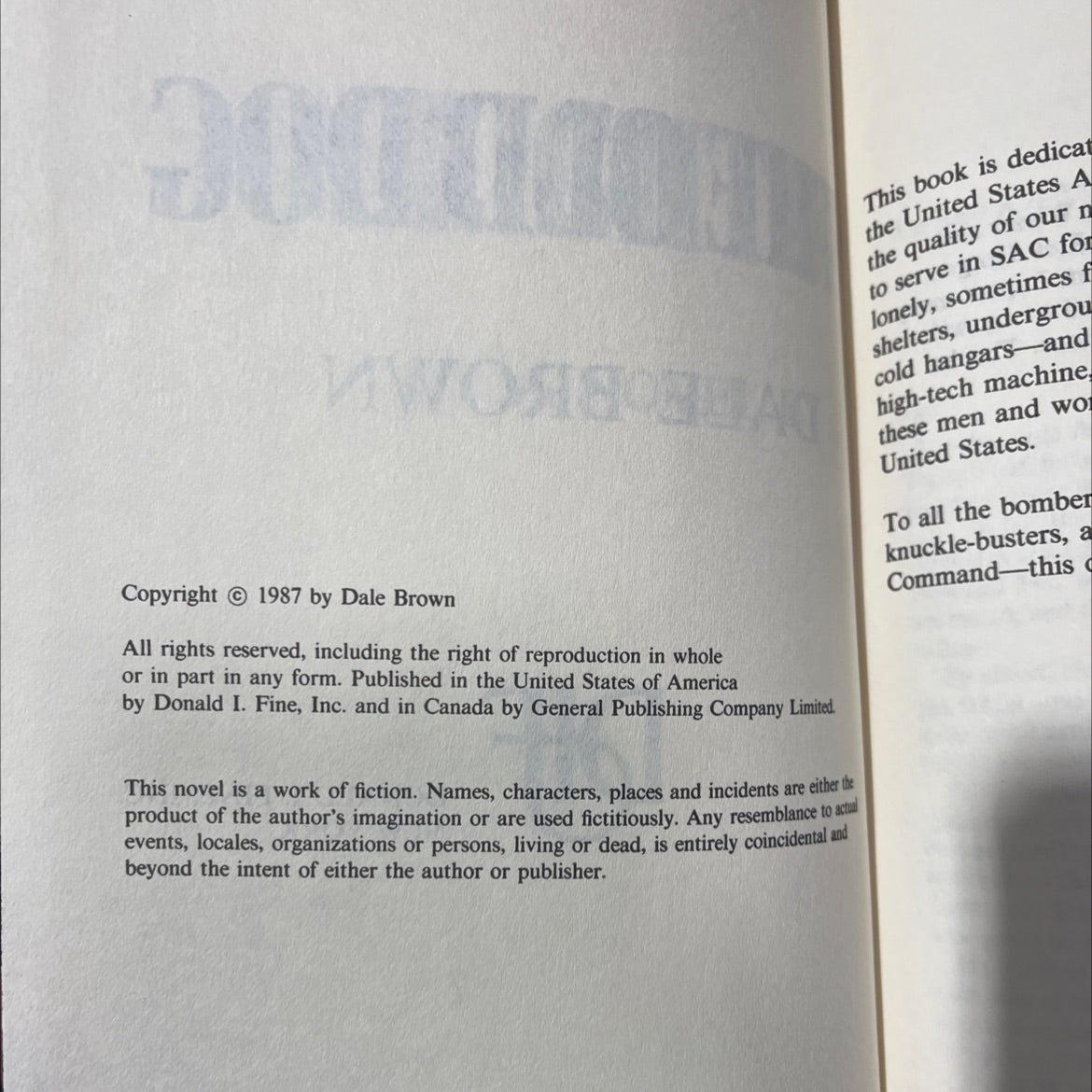 flight of the old dog book, by dale brown, 1987 Hardcover image 3