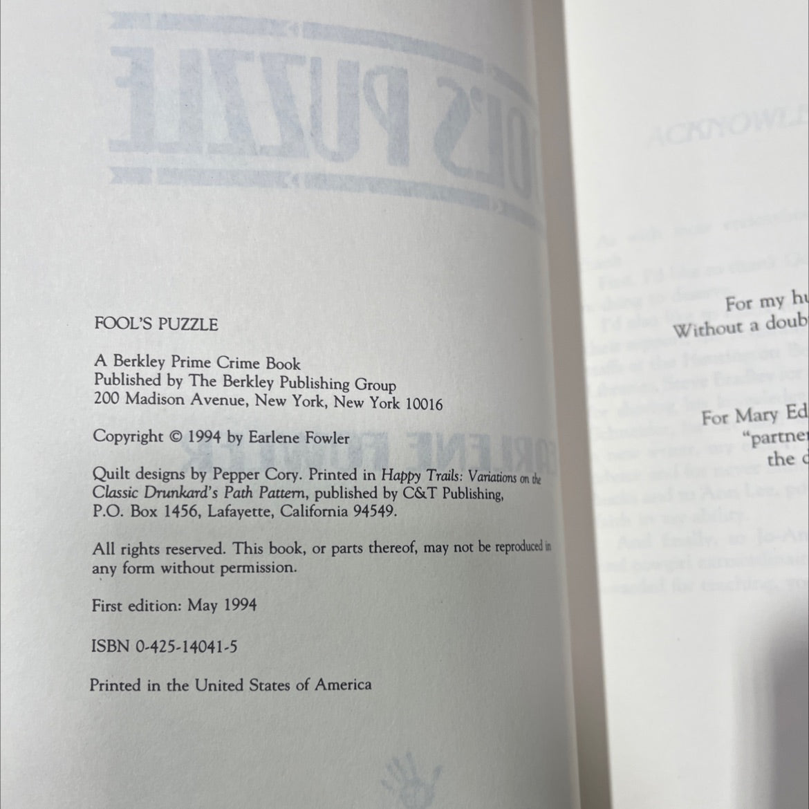 fool's puzzle book, by Earlene Fowler, 1994 Hardcover image 3