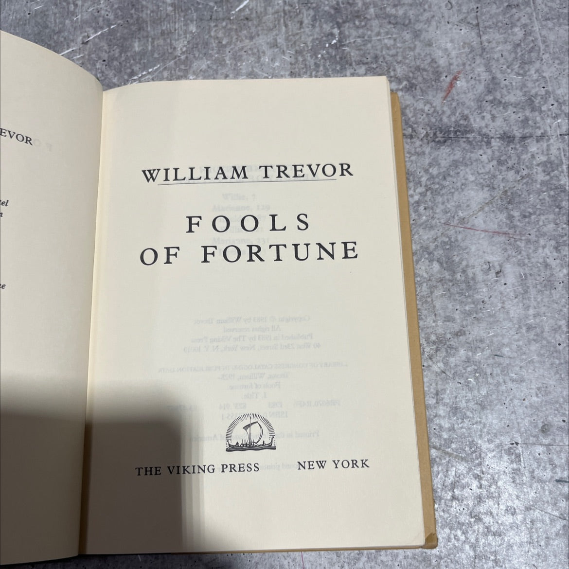 fools of fortune book, by William Trevor, 1983 Hardcover image 2