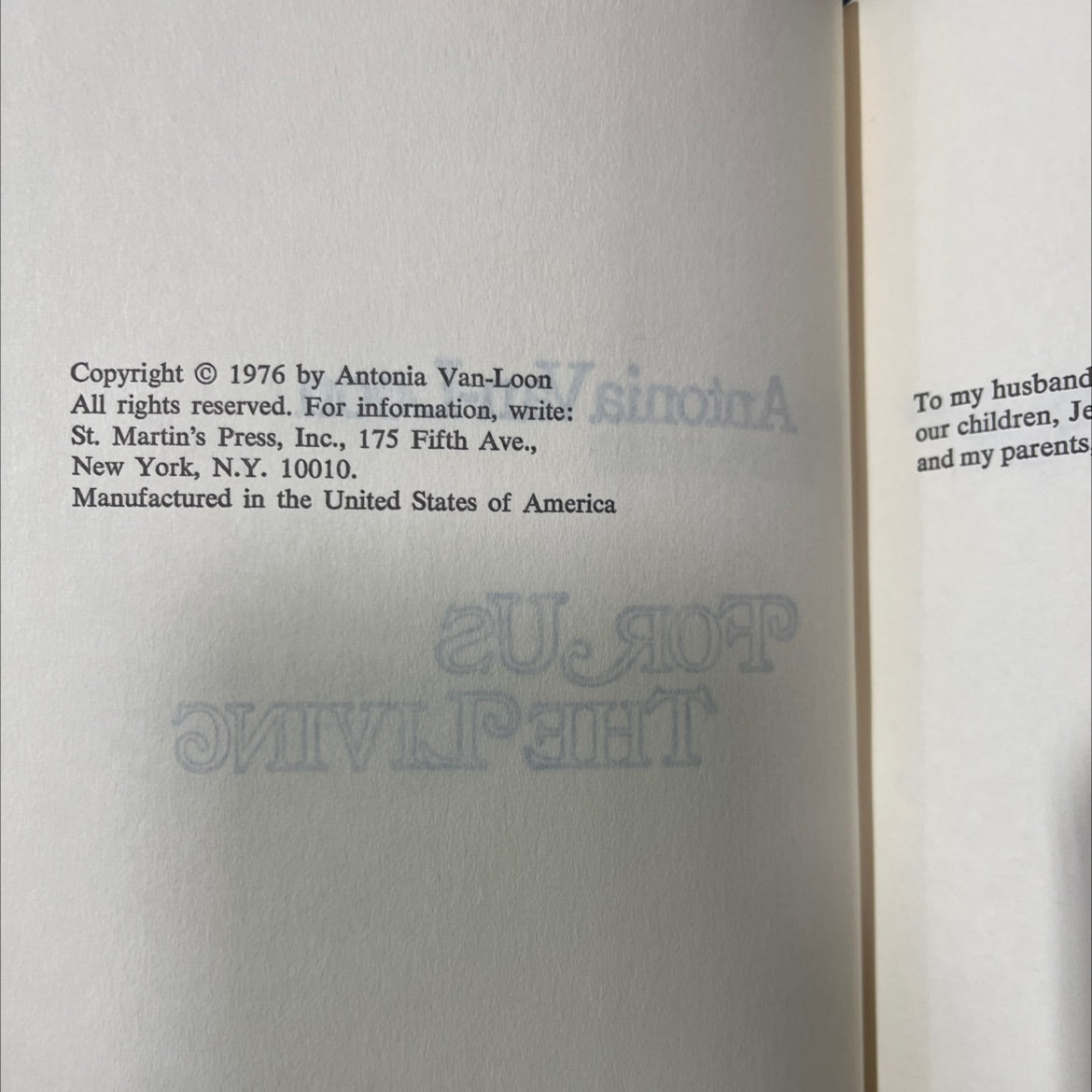 for us ater yoy m the living book, by Antonia Van-Loon, 1976 Hardcover image 3