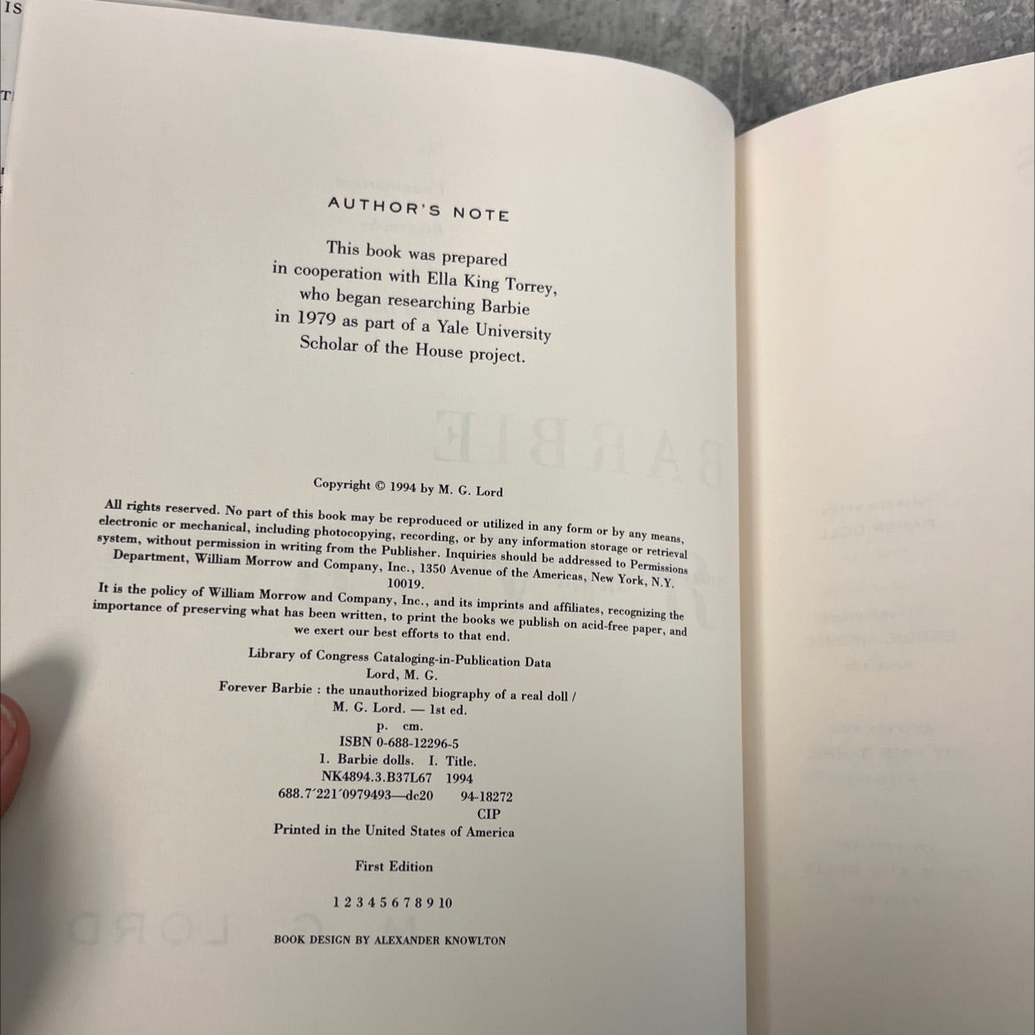 forever barbie: the unauthorized biography of a real doll book, by M. G. Lord, 1994 Hardcover image 3