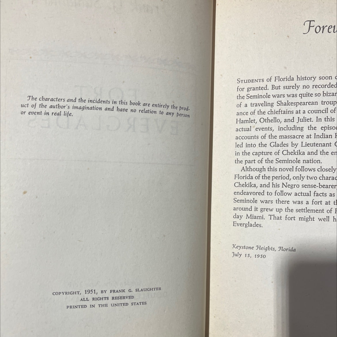 fort everglades book, by Frank G. Slaughter, 1951 Hardcover image 3
