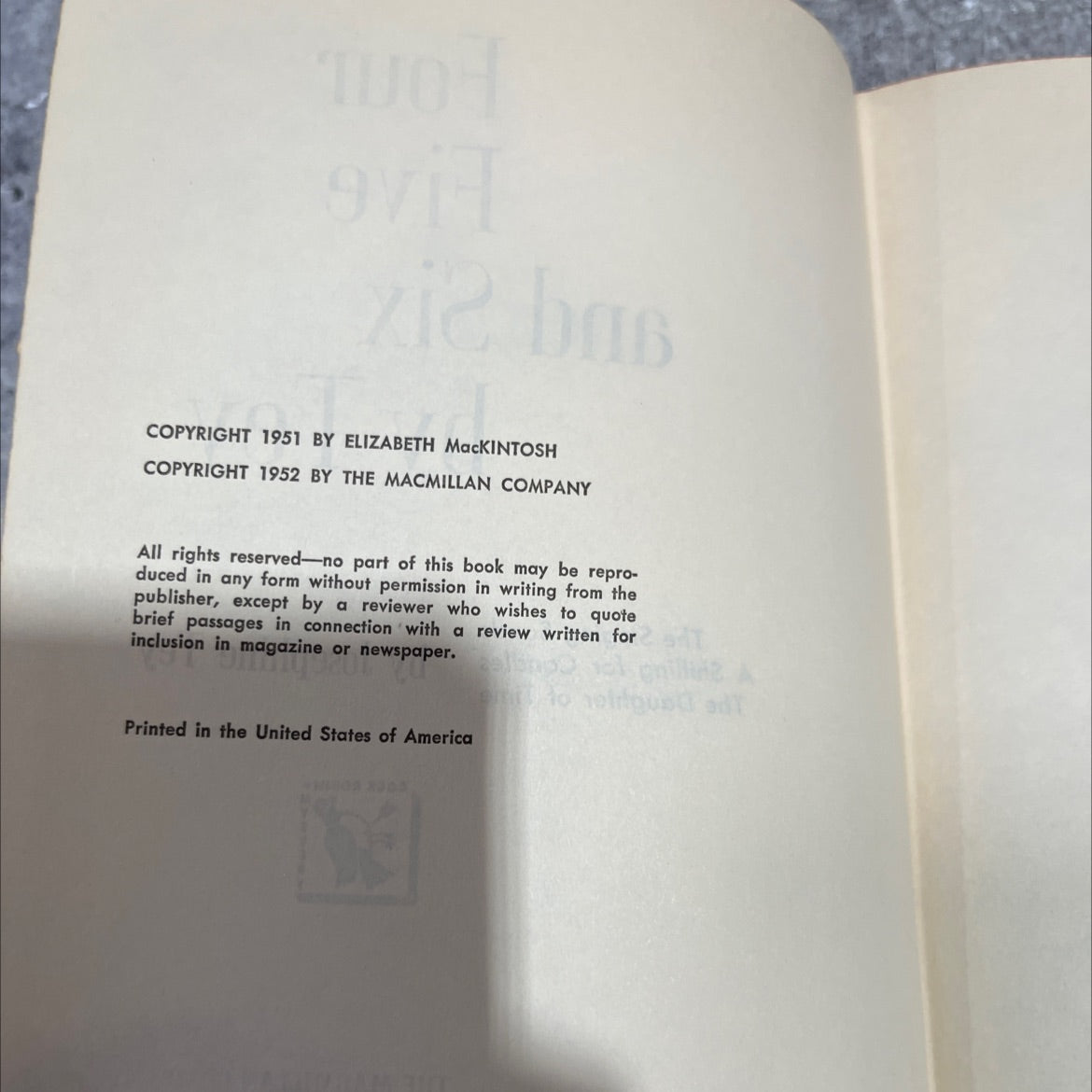 four five and six book, by josephine tey, 1952 Hardcover image 3