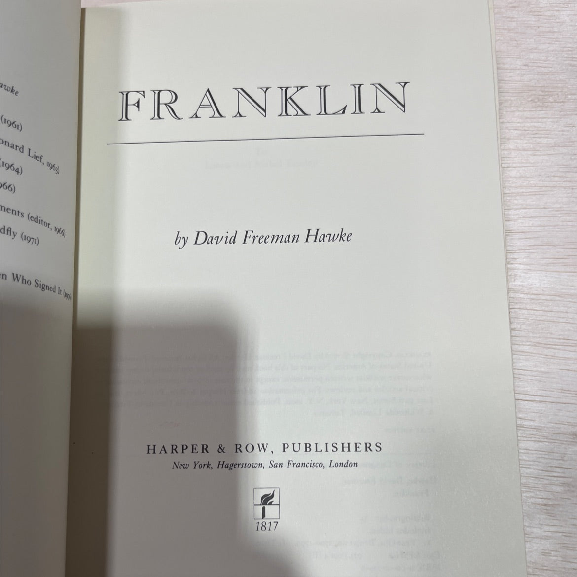 franklin book, by david freeman hawke, 1976 Hardcover image 2