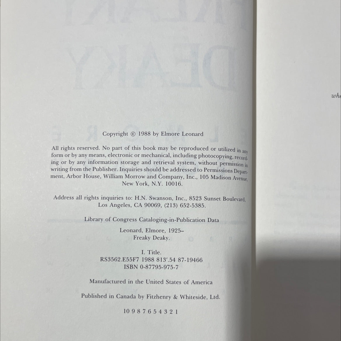 freaky deaky book, by Elmore Leonard, 1988 Hardcover image 3