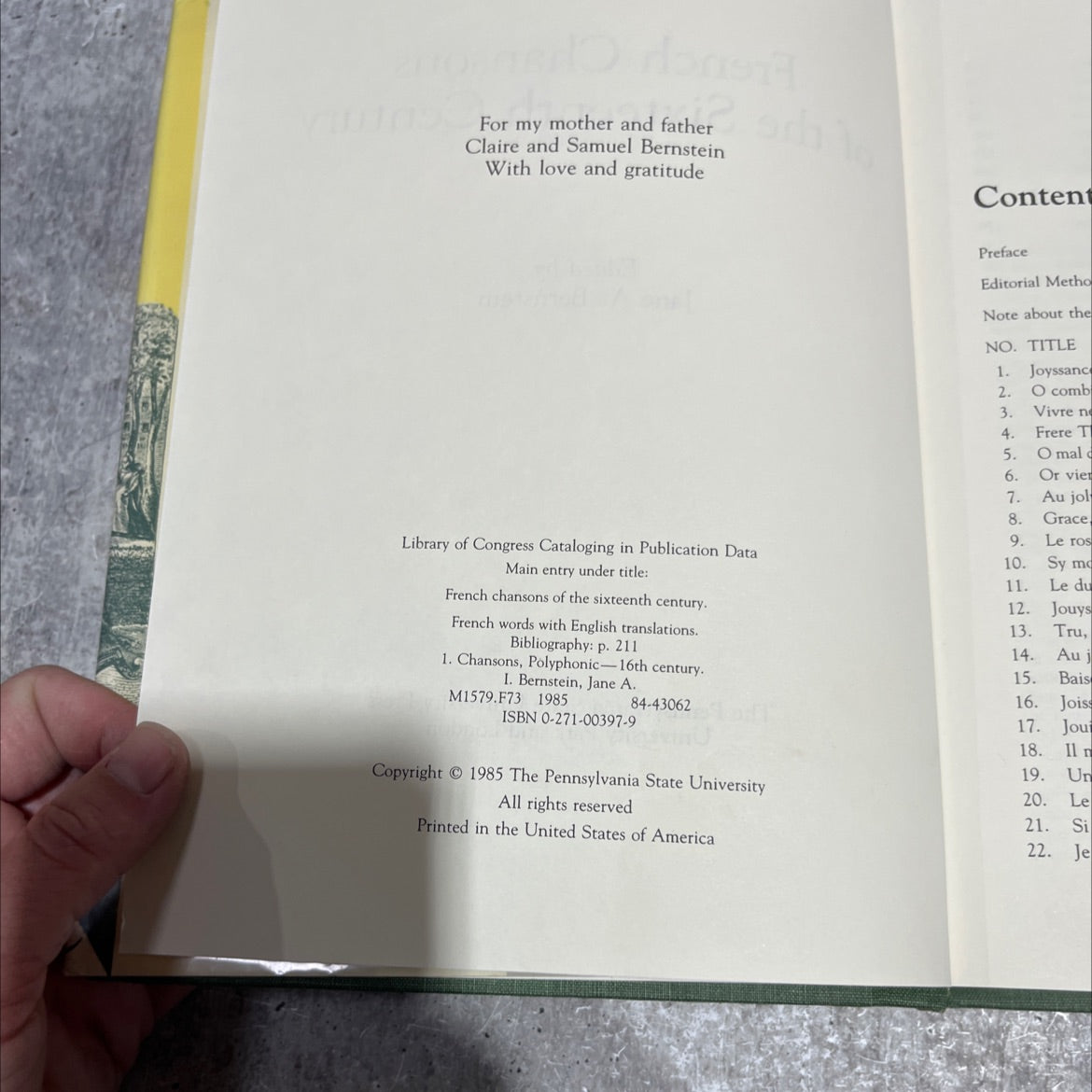 french chansons of the sixteenth century book, by Jane A. Bernstein, 1985 Hardcover image 3