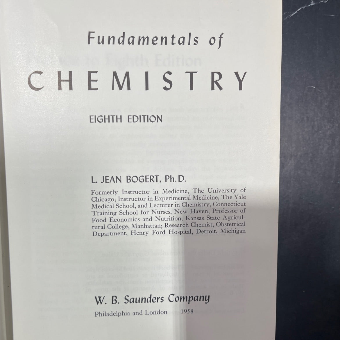 fundamentals of edition chemistry eighth edition book, by l. jean bogert, 1958 Hardcover image 2