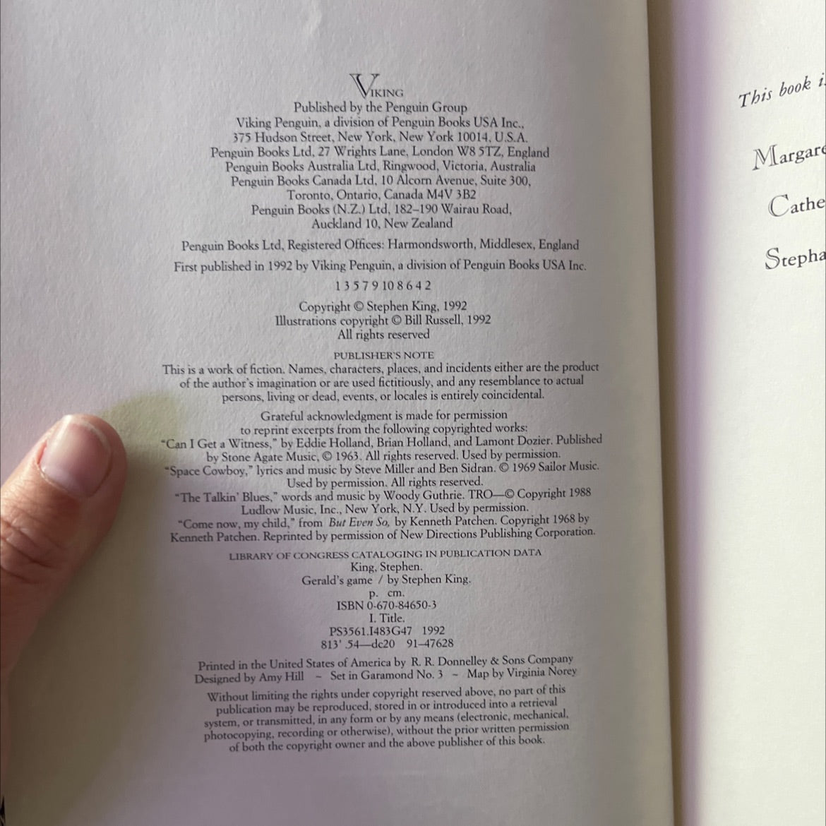 gerald's game book, by stephen king, 1992 Hardcover image 3