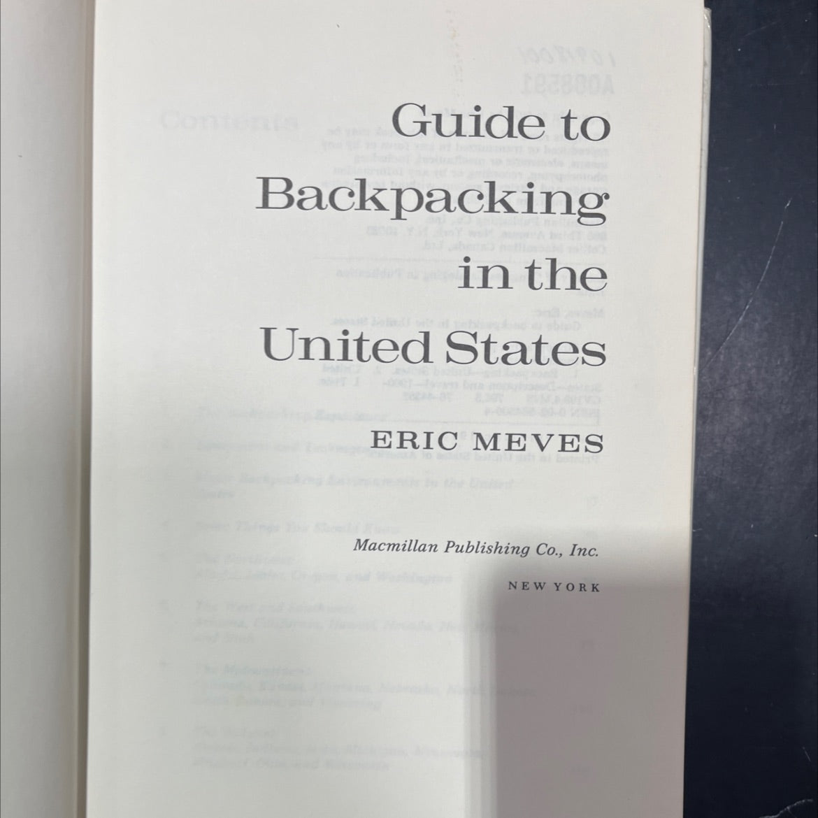 guide to backpacking in the united states book, by Eric Meves, 1977 Hardcover image 2