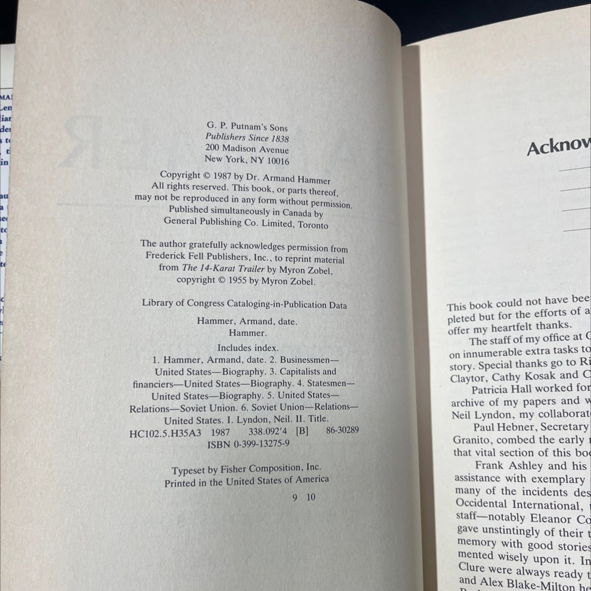 hammer book, by armand hammer, 1987 Hardcover image 3