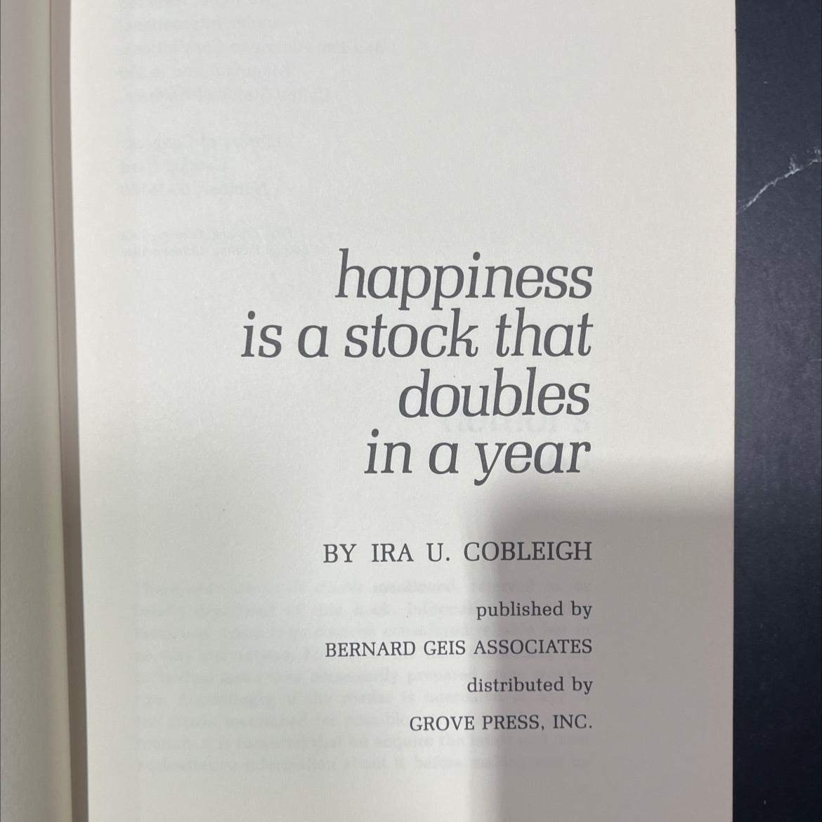happiness is a stock that doubles in a year book, by ira u. cobleigh, 1968 Hardcover image 2