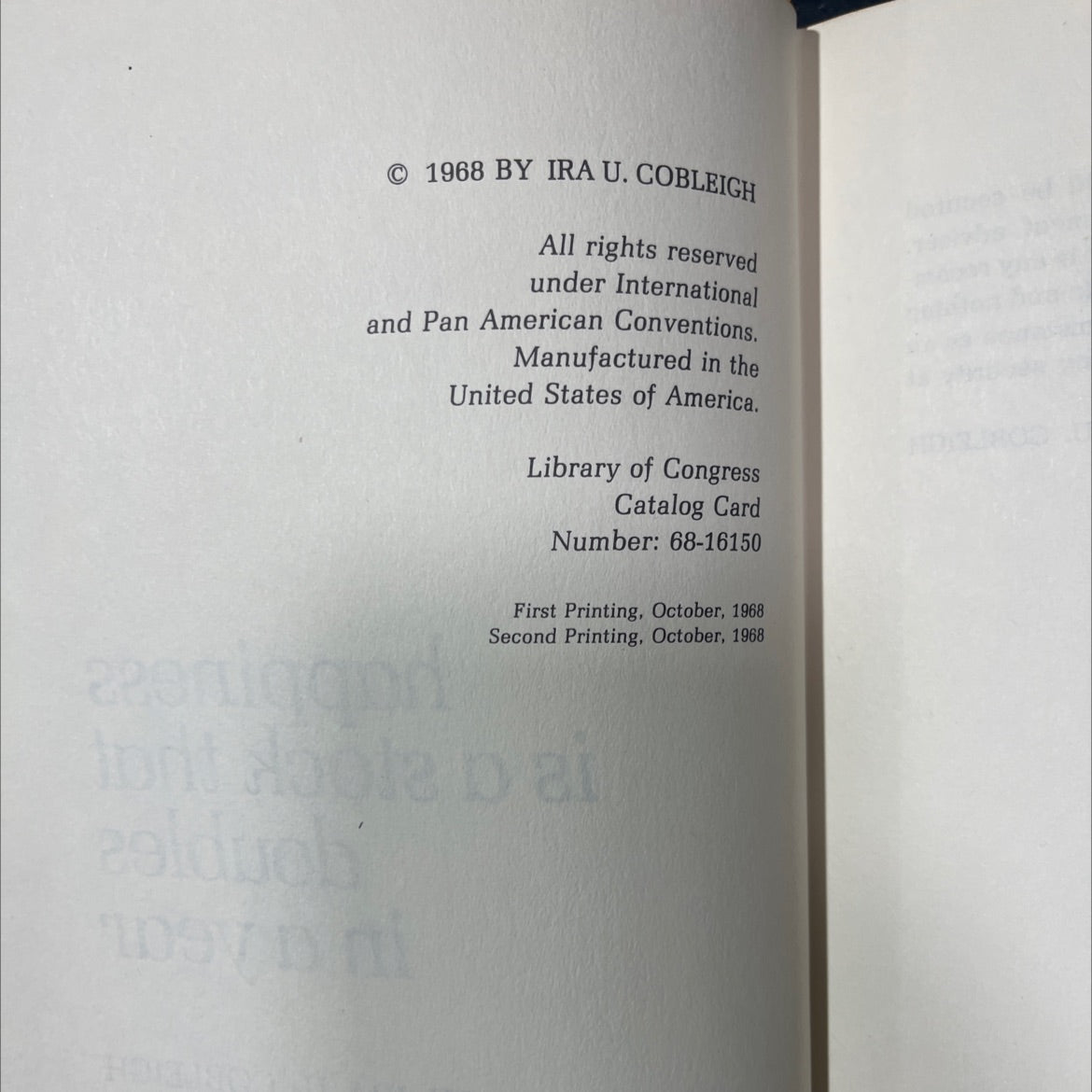 happiness is a stock that doubles in a year book, by ira u. cobleigh, 1968 Hardcover image 3