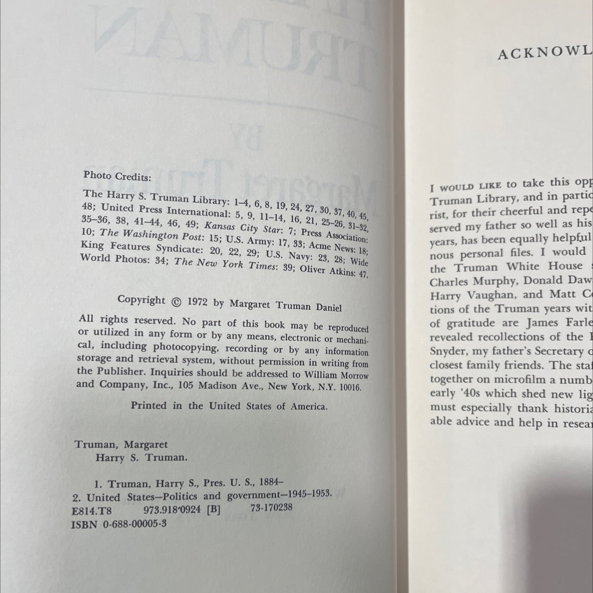 harry s. truman book, by Margaret Truman, 1973 Hardcover image 3