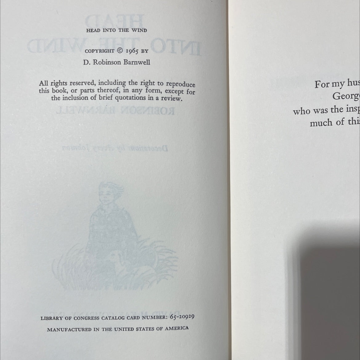 head into the wind book, by robinson barnwell, 1965 Hardcover image 3