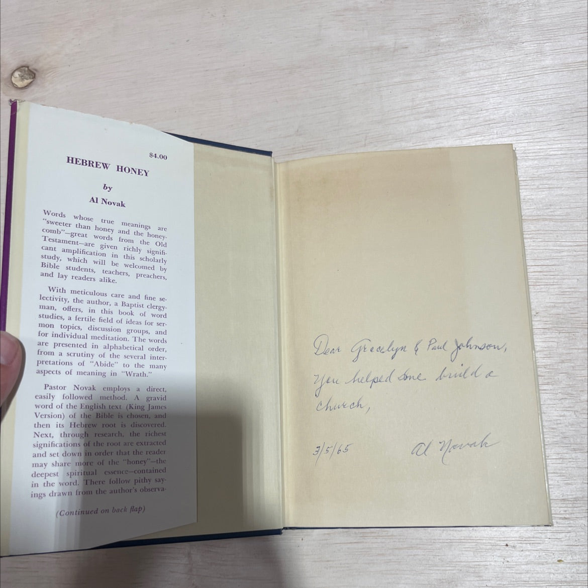 SIGNED hebrew honey a thesaurus of words found in the bible book, by al novak, 1965 Hardcover, First Edition, Vintage image 4