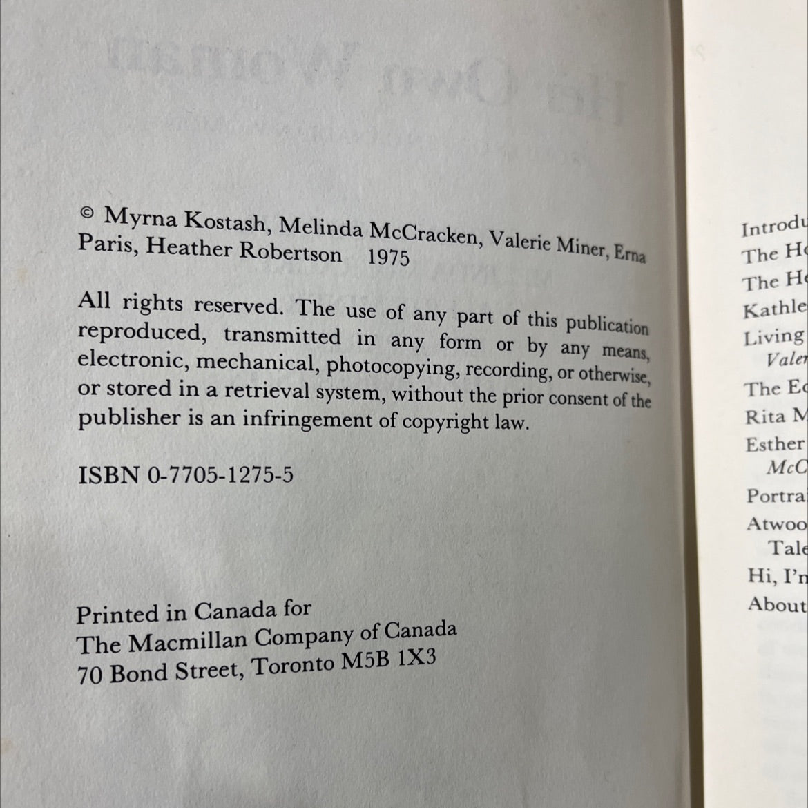 her own woman profiles of ten canadian women book, by Myrna Kostash, Melinda McCracken, Valerie Miner, Erna Paris, image 3