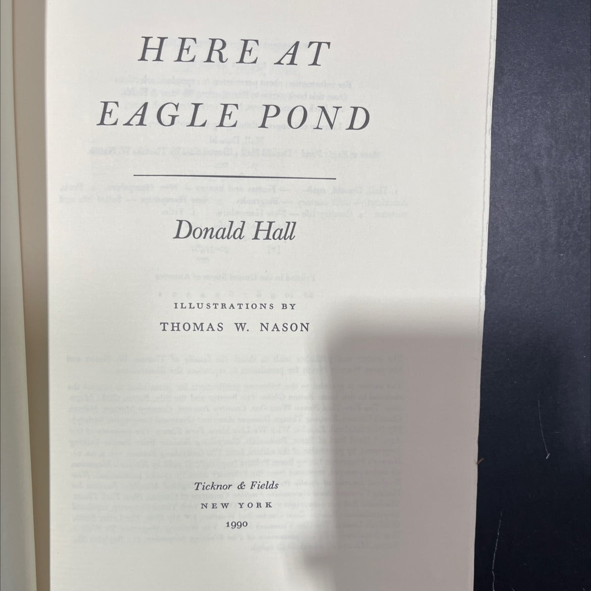 here at eagle pond book, by Donald Hall, 1990 Hardcover, Folio image 2