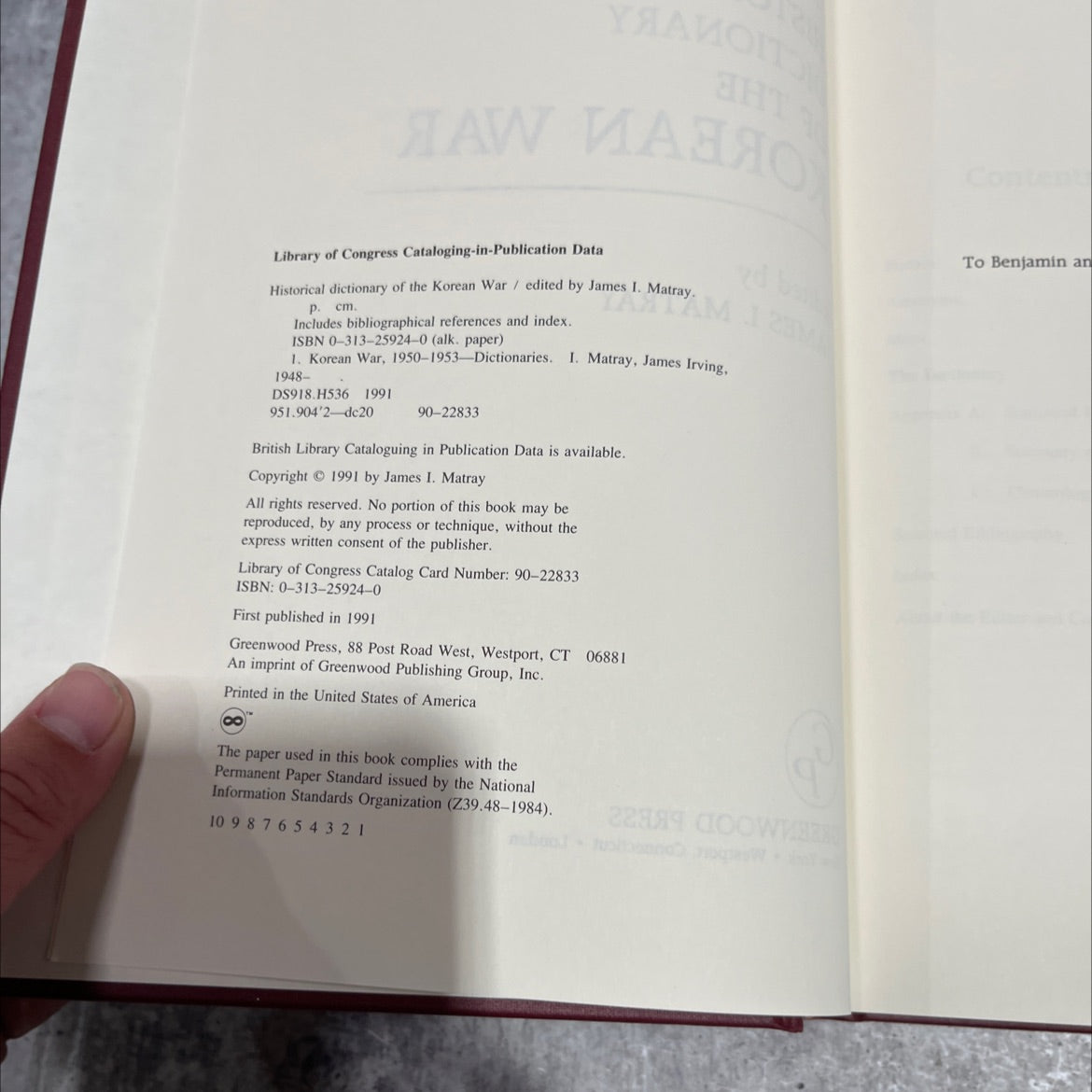 historical dictionary of the korean war book, by James I. Matray, 1991 Hardcover image 3