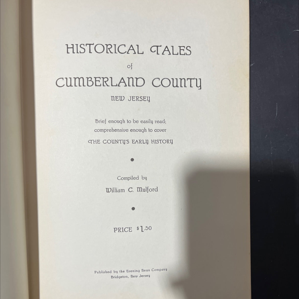 historical tales of cumberland county new jersey book, by william c. mulford, 1941 Hardcover image 2