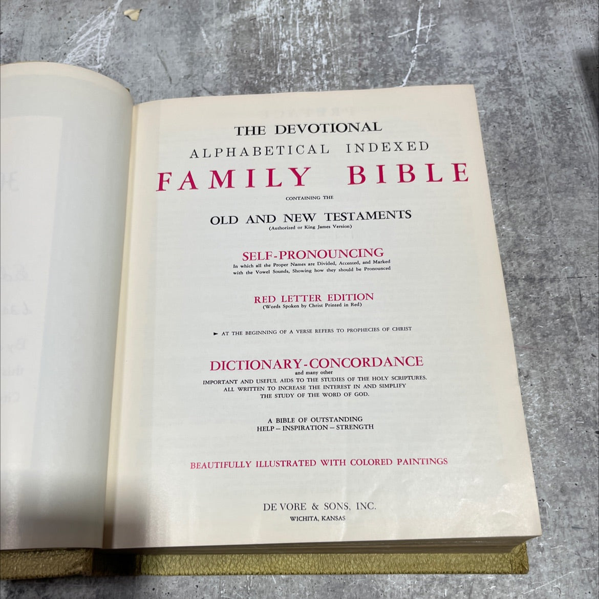 holy bible, devotional alphabetical indexed family bible book, by De Vore & Sons, Inc., 1960 Hardcover image 2