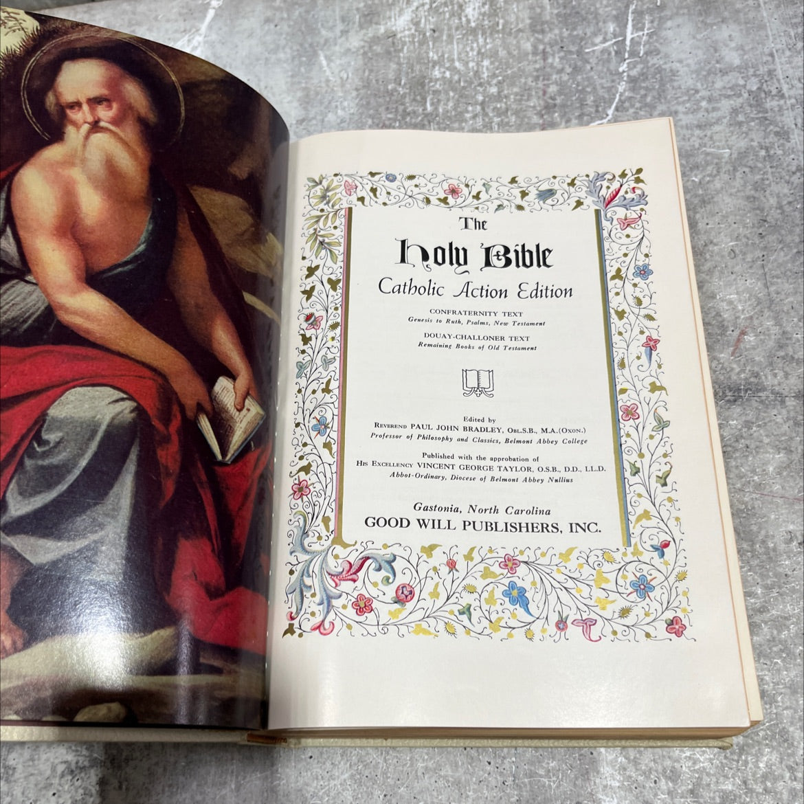 holy bible catholic action edition confraternity text book, by reverend paul john bradley, o.b.l.s.b., m.a.(oxon.), image 2