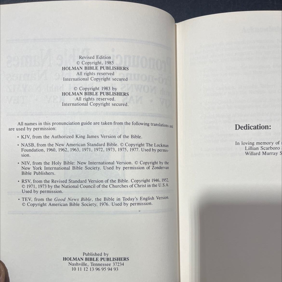 holy bible pronouncing bible names book, by W. Murray Severance, 1985 Hardcover image 3