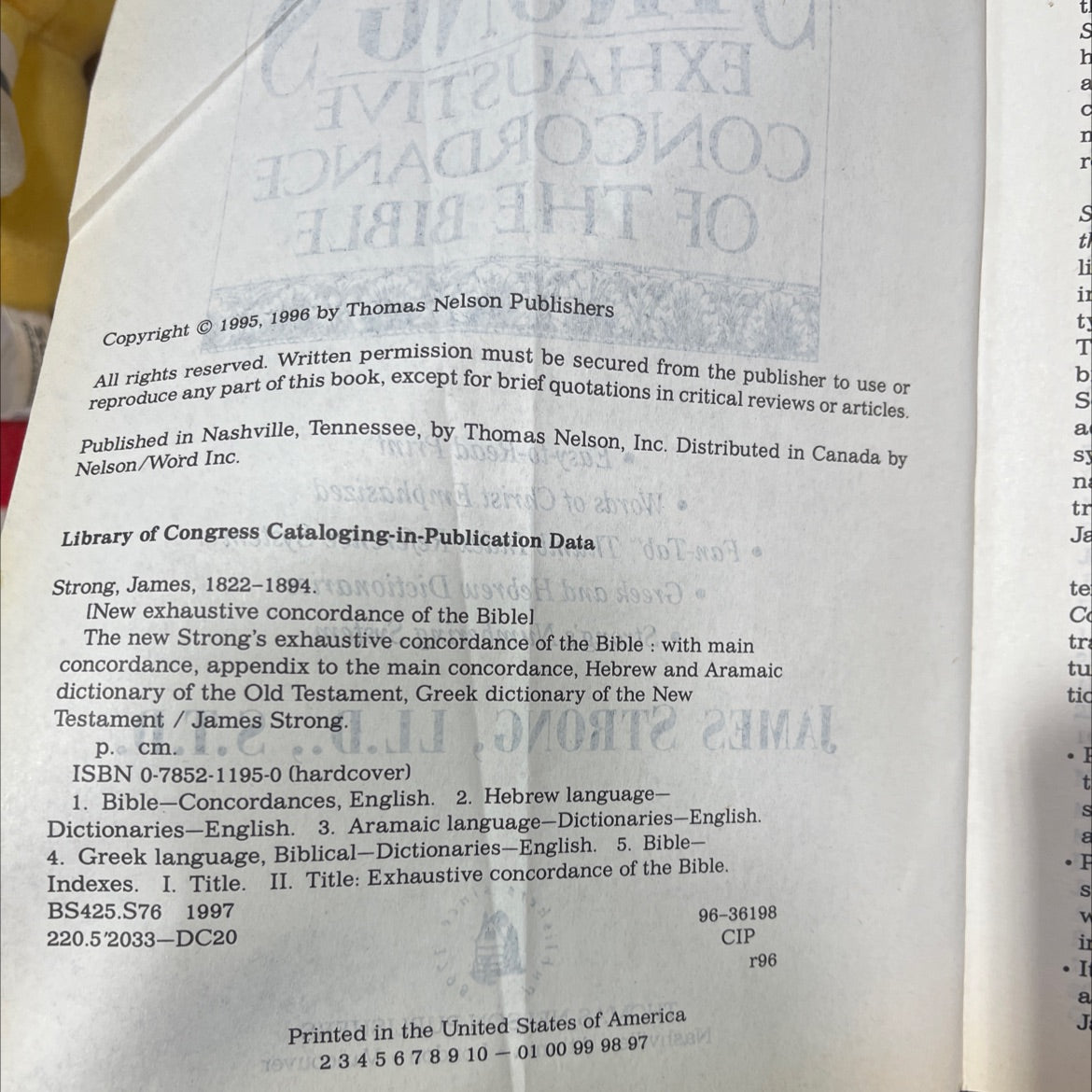 holy bible the new strong's exhaustive concordance of the bible book, by james strong, 1996 Leather image 3