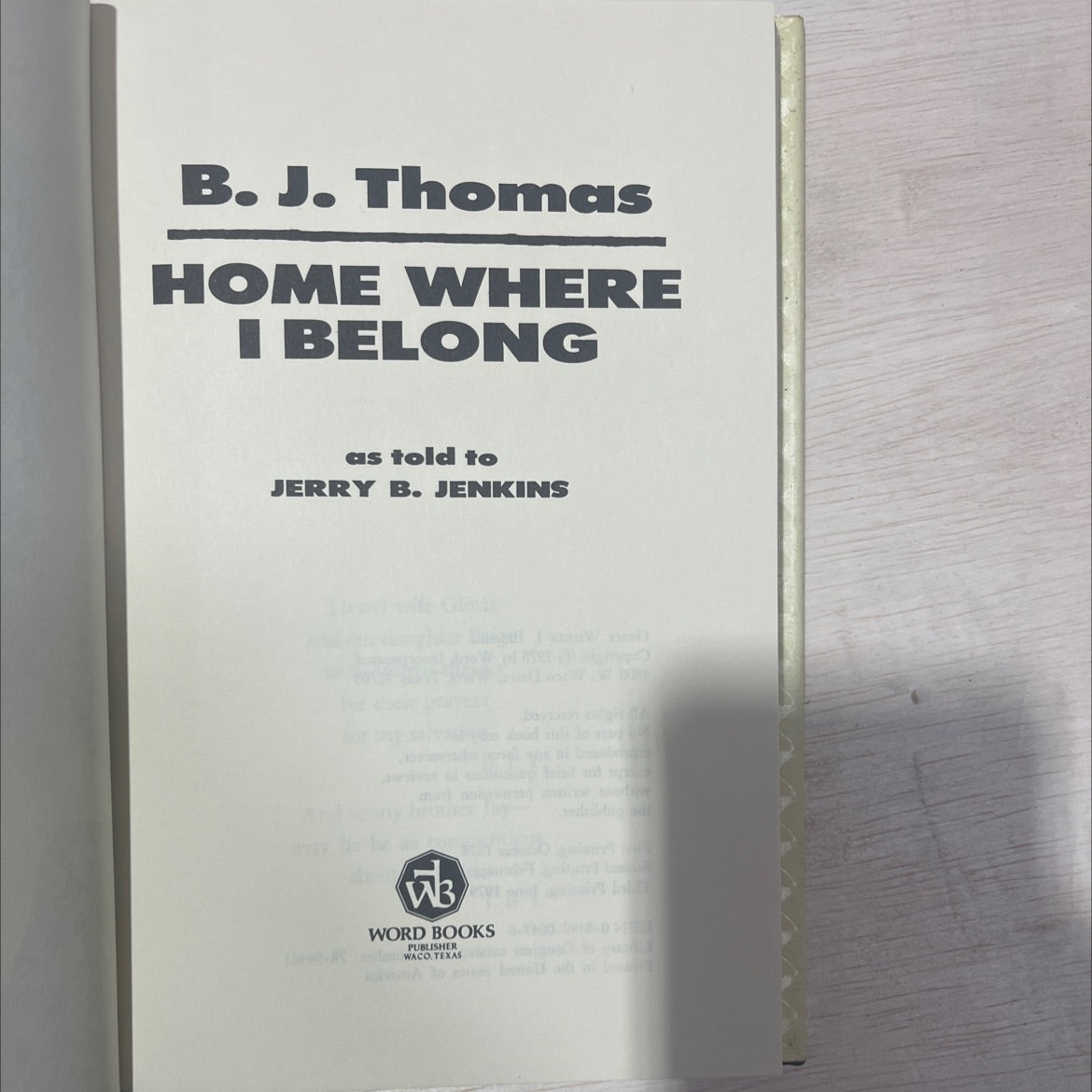 home where i belong book, by B. J. Thomas, 1979 Hardcover, Vintage image 2