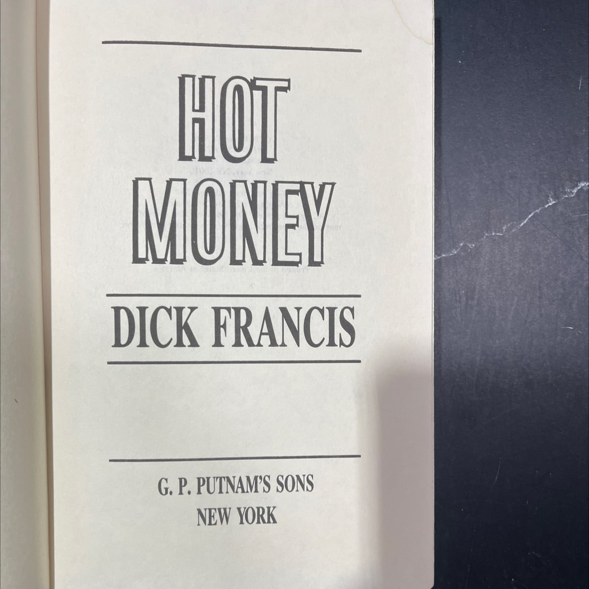 hot money book, by dick francis, 1988 Hardcover image 2
