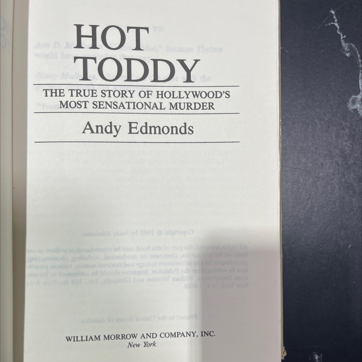 hot toddy thelma the true story of hollywood's most sensational murder book, by andy edmonds, 1989 Hardcover image 2