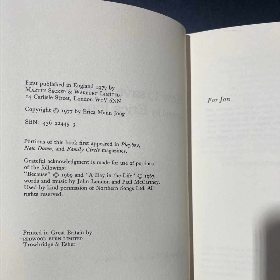 how to save your own life book, by erica jong, 1977 Hardcover image 3