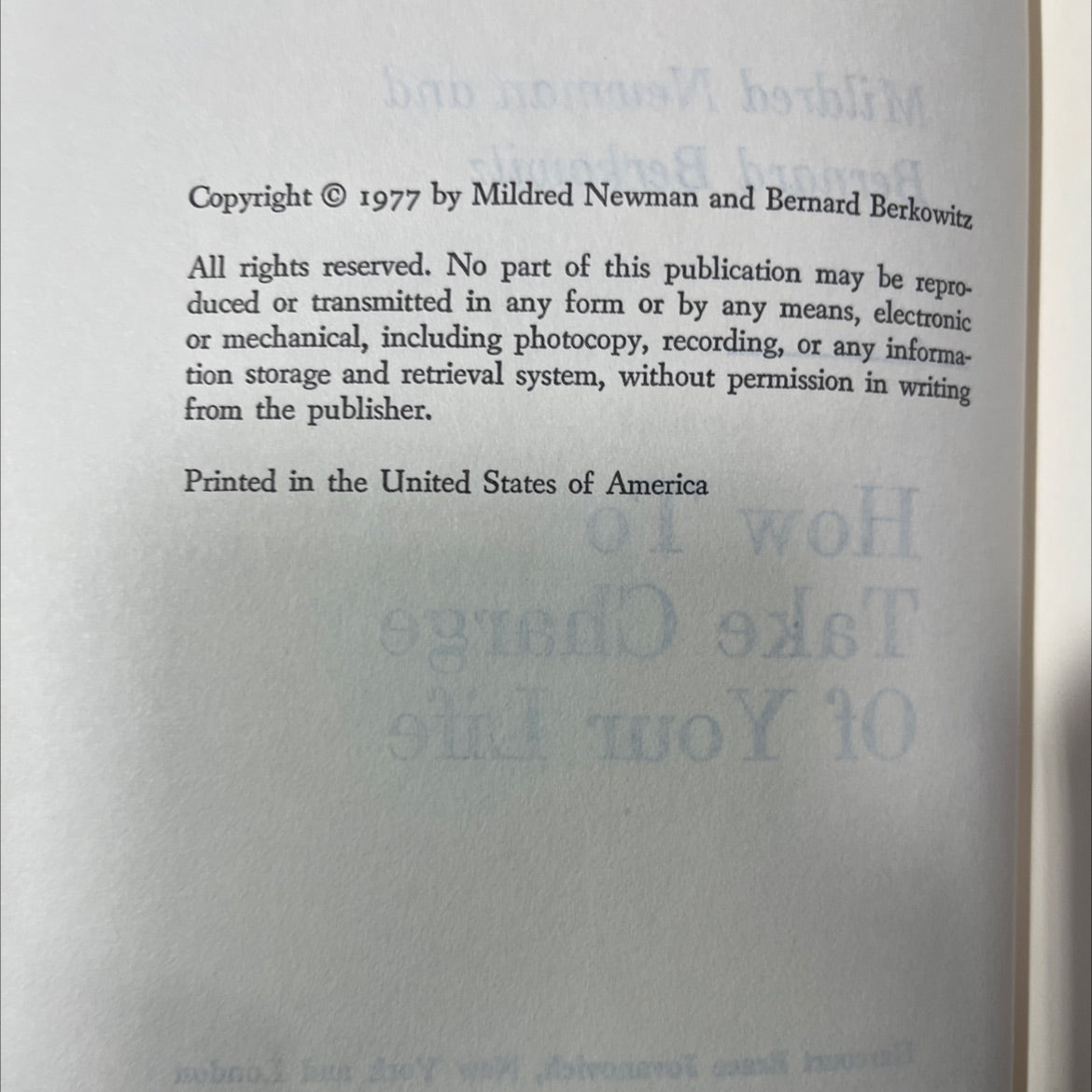 how to take charge of your life book, by mildred newman and bernard berkowitz, 1977 Hardcover image 3