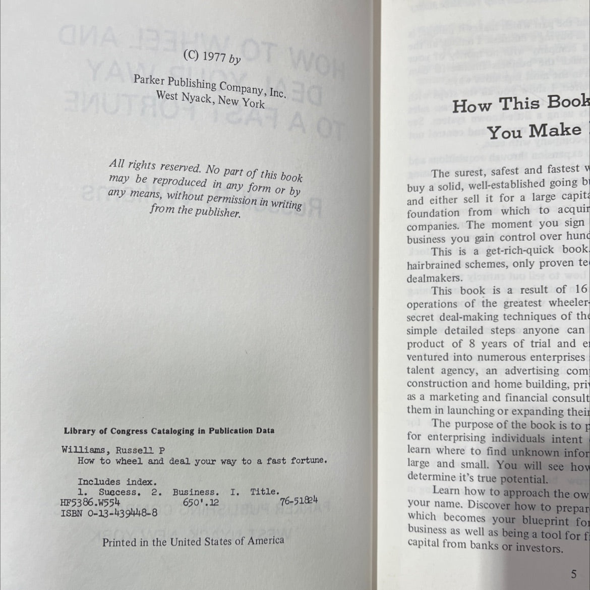 how to wheel and deal your way to a fast fortune book, by russell p. williams, 1977 Hardcover image 3