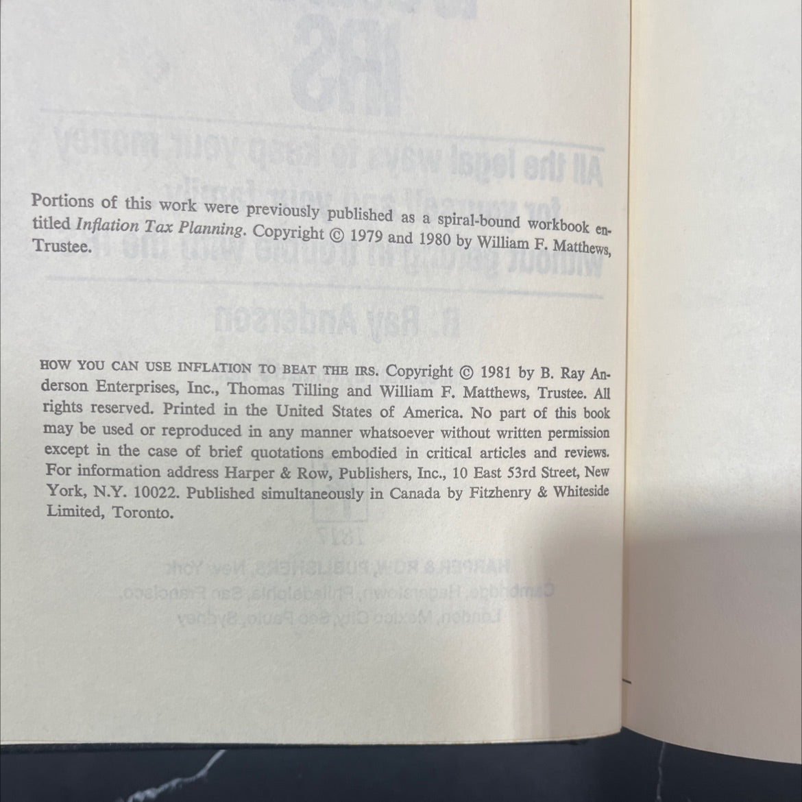 how you can use inflation to beat the irs book, by b. ray anderson, 1981 Hardcover image 3