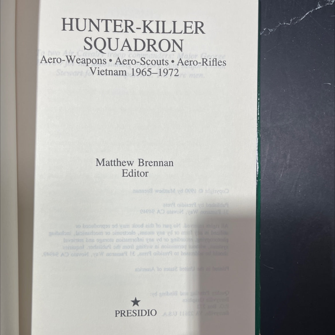 hunter-killer aero-v squadron weapons aero-scouts aero-rifles vietnam 1965-1972 book, by Matthew Brennan, 1990 Hardcover image 2