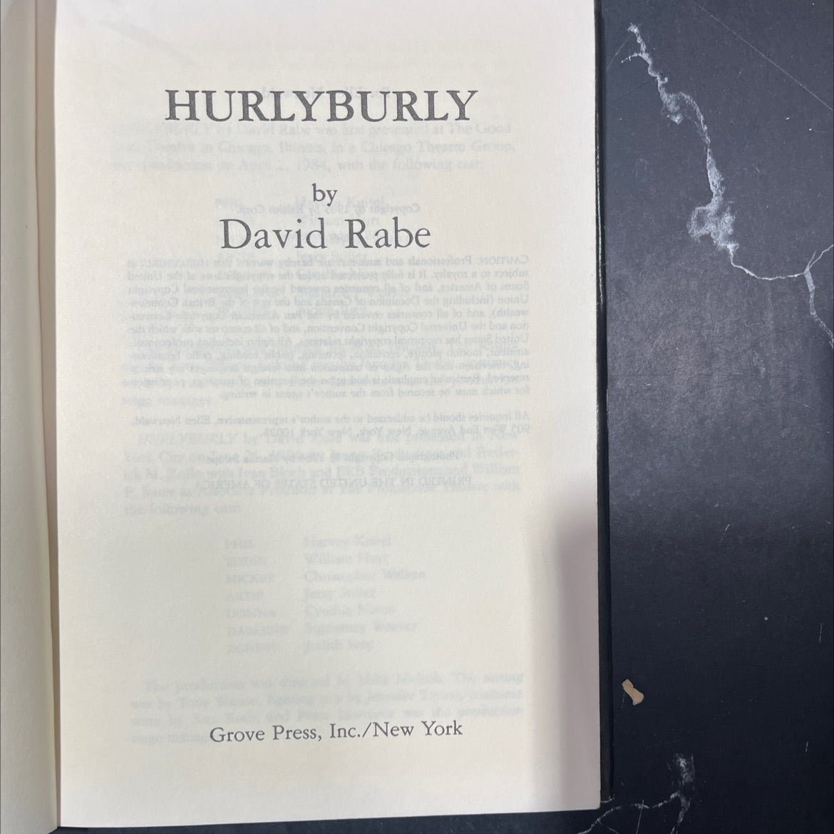 hurlyburly book, by David Rabe, 1985 Hardcover image 2