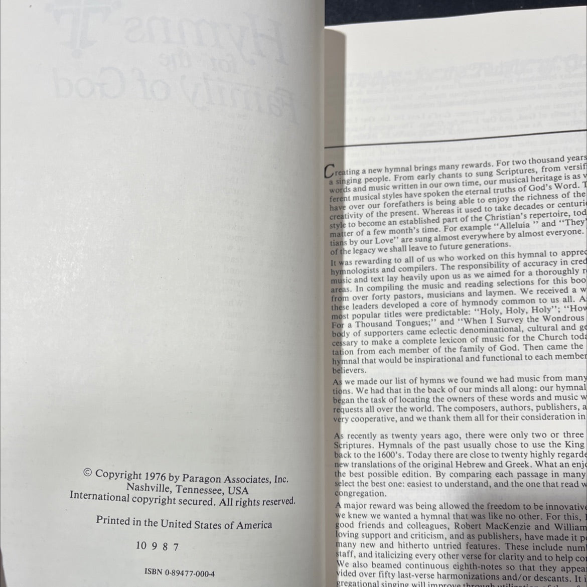 hymns + for the family of god book, by Paragon Associates, Inc., 1976 Hardcover image 3