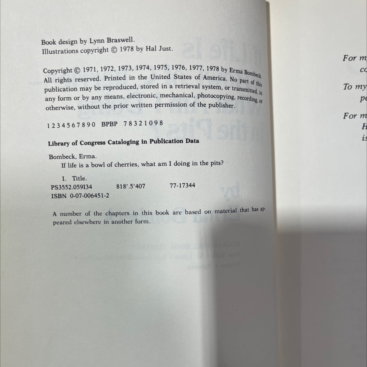 if life is a bowl of cherries- what am i doing in the pits? book, by erma bombeck, 1978 Hardcover image 3