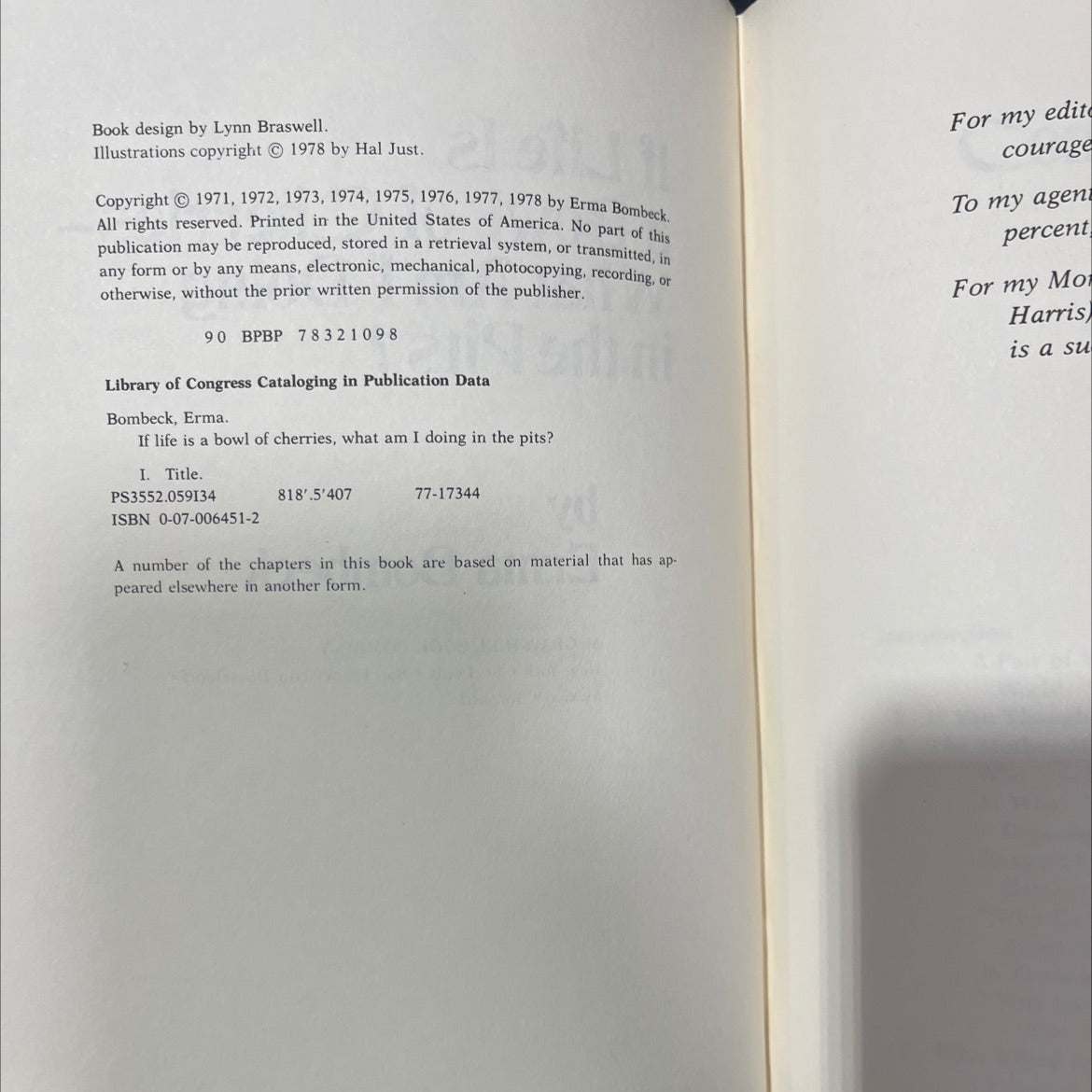 if life is a bowl of cherries- what am i doing in the pits? book, by erma bombeck, 1978 Hardcover image 3